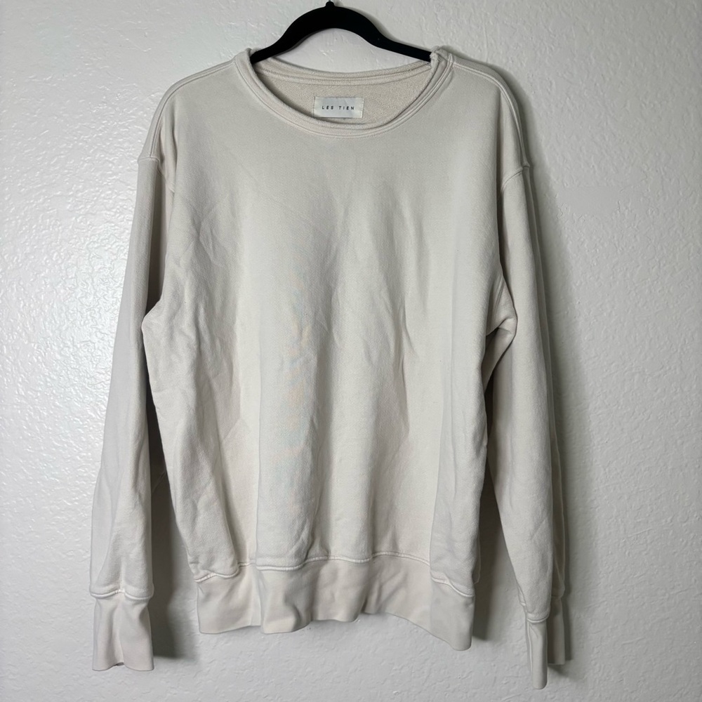 Les Tien Cream Roll Neck Cotton Crew Neck Pullover Sweater Size Large